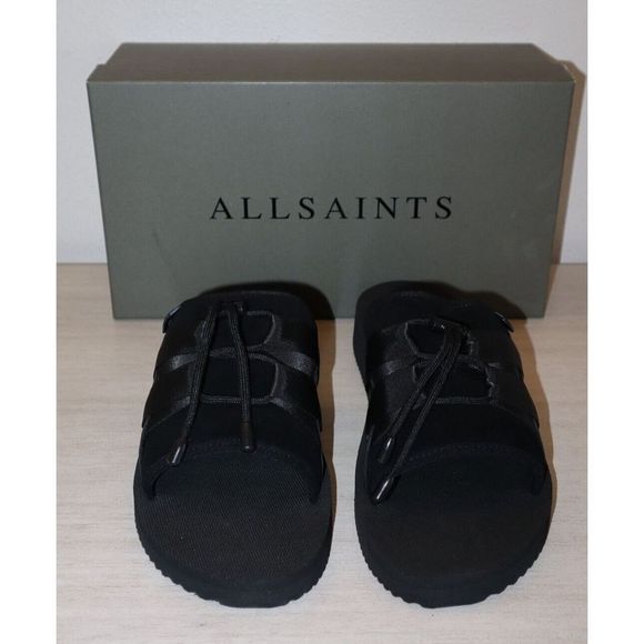 ALLSAINTS 34ZM0293 Men's Sz 11M Black Ryder Suede Drawcord Slide Sandals - Picture 3 of 12
